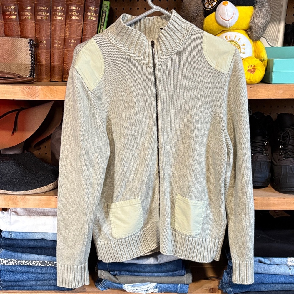 Vintage Cream Knit Zip Up Sweater 100% Cotton